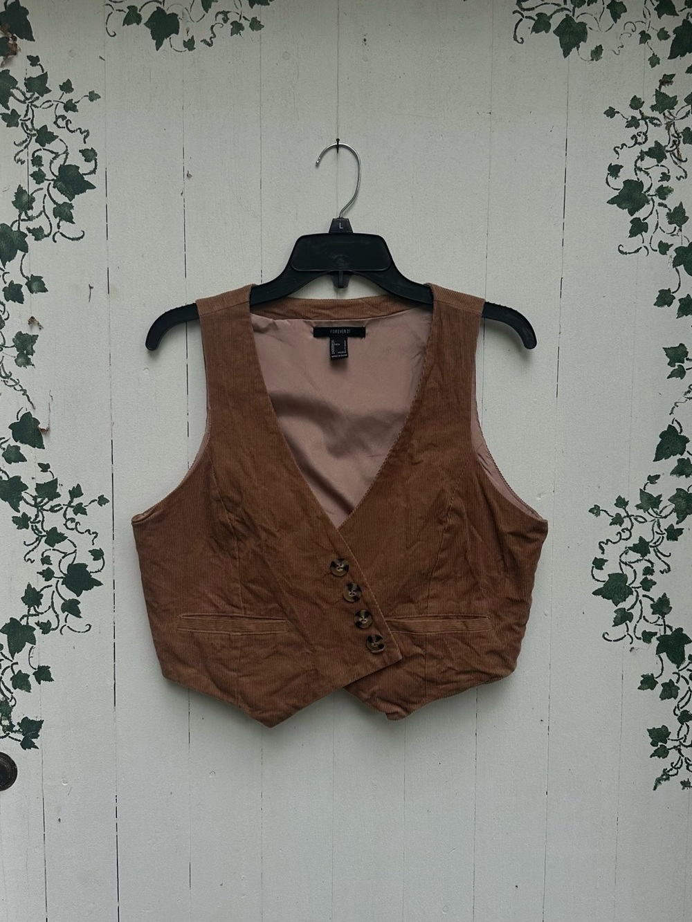 Vintage Y2K F21 Asymmetrical Button Brown Corduroy Suede-Look Button Front Vest
